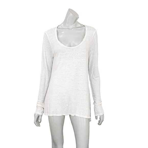 CP SHADES Mixed 100% Linen x Cotton Silk Scoop Neck Pullover in White Medium - Picture 1 of 9
